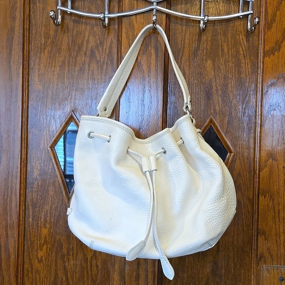 Cole Haan Elegant White Ivory Leather Bucket Bag